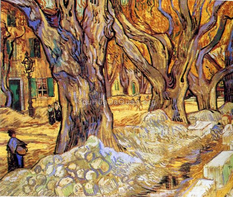 修路工和法国梧桐 - 文森特·威廉·梵高